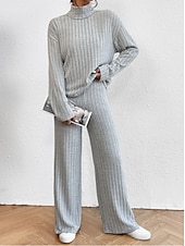 abordables Survêtements pour femmes-Femme Chaud Néon et lumineux Chemise Ensembles de pantalons Pantalon manche longue Col Roulé Couleur unie Casual Quotidien Noir Vert Véronèse Bleu Automne hiver Standard