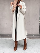 billiga Trenchcoats-Dam Kappa Arbete Gata Handla Höst Vinter Lång Täcka Normal Håller värmen Andningsfunktion Samtida Stylish Formell Jacka Långärmad Slät Med fickor Med bälte Svart Vit Gul