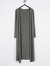 cheap Cardigans &amp; Outerwears-Women&#039;s Cardigan Sweater Stylish Casual Soft Solid Color Ribbed Open Front Oversized Long Sleeve Long Tops Knit Daily Going out Weekend Black White Summer Fall