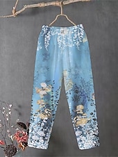 abordables Pantalon en coton et lin graphique-Femmes Pantalon en coton et lin Slacks Pantalons Amples Confort Chino Longueur cheville Taille moyenne Fleur Avec Poches Bouffant Imprimé Respirabilité Micro-Élastique Extérieur Quotidien Rose Claire