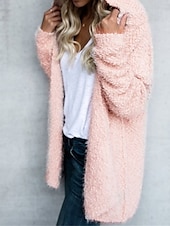 cheap Sherpa Jackets-Women&#039;s Teddy Coat Hoodie Jacket Street Daily Wear Vacation Fall Winter Regular Coat V Neck Loose Fit Warm Breathable Stylish Casual Street Style Jacket Long Sleeve Plain with Pockets White Pink Khaki