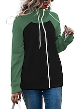baratos Moletom esportivo com capuz-Mulheres Bloco de cor Básico Manga Longa Capuz Tops regulares Rua Casual Zip Up Bolso frontal Branco Rosa Vermelho Verde Verde Tropa Outono &amp; inverno