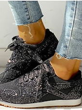 cheap Women's Sneakers-Women's Silver Glitter Sneakers with Rhinestone Embellishments, Lace-Up Low-Top Mesh Fashion Sneakers, Flat Sole Shoes for Fashion-Forward Women, Party, Casual Streetwear &amp; Evening Events