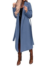 billiga Trenchcoats-Dam Kappa Arbete Gata Handla Höst Vinter Lång Täcka Normal Håller värmen Andningsfunktion Samtida Stylish Formell Jacka Långärmad Slät Med fickor Med bälte Svart Vit Gul