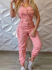 olcso nyaralás jumpsuit-Női Szabályos Jumpsuitek Utcai sikk Tömör szín Ujjatlan V-alakú Zseb Magas derék Vakáció Utca Normál Fekete Sárga Arcpír rózsaszín Ősz