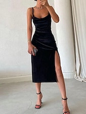 cheap Formal Dresses-Women&#039;s Evening Gown Velvet Scoop Neck Maxi Dress with Side Slit Burgundy Sophisticated Party Formal Date Night Full Size Elegant Winter Fashion Clothing Apparel