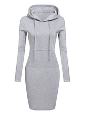 economico Felpe ed abiti sportivi-Per donna Abito con cappuccio Abito casual Mini abito Attivo Giornaliero Esterno Interni Fine settimana Felpa Tasche Tinta unica Colore puro Standard Nero Bianco Giallo S M L XL XXL