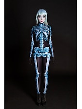 olcso Koponyák és csontok-Csontváz Halálfej Halloween Szerepjáték Jelmezek Body Full Body Catsuit Farsangi jelmez Overall Egy darab Ijesztő jelmez Gyermek Felnőttek Női Álarcos mulatság Mardi Gras Parti Halloween Egyszer