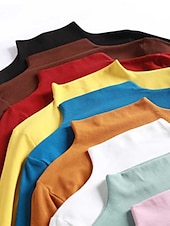 economico T-shirt semplice-Per donna maglietta Maglieria intima Camicia di fondo Liscio Essenziale Manica lunga A collo alto Collo alto Top regolari Giornaliero Fine settimana Dolcevita bordeaux più velluto felpa nera a collo