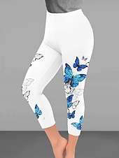abordables -Femme Normal Collants Legging Design Décontractées Cheville Taille Haute Papillon Taille elastique Imprimer Respirabilité Confortable Haute élasticité Casual Usage quotidien Noir marron Blanche