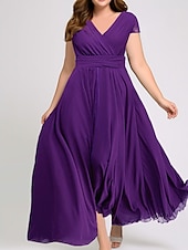abordables Robe de cocktail-robe longue Femme Grande Taille Robe de bal Manche Courte Eté Printemps Automne - Mode Soirée Moderne Ruché Couleur monochrome Col V Vacances 2023 Noir Blanche Jaune Vert Claire Vin Rouge Bleu Vert