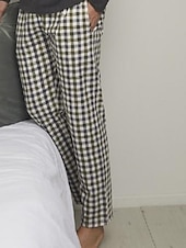 preiswerte Pyjamas-Herren Hausanzug Schlafanzüge Schlafanzug Set Pyjama-Oberteil und Hose 2 Stück Plaid Stilvoll Brautkleider schlicht Komfort Heim Täglich Baumwollmischung Komfort Rundhalsausschnitt Langarm T Shirt