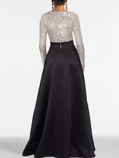 abordables NOIR-Robe de soirée A-Line élégante robe formelle longueur de sol manches longues décolleté en V invité de mariage d&#039;automne satin avec poche en sequins 2025