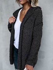 cheap Sherpa Jackets-Women&#039;s Teddy Coat Hoodie Jacket Street Daily Wear Vacation Fall Winter Regular Coat V Neck Loose Fit Warm Breathable Stylish Casual Street Style Jacket Long Sleeve Plain with Pockets White Pink Khaki