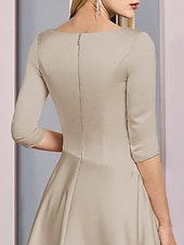 voordelige Vloerlengte-Strand Bruiloft A-Lijn Gouden Jurken Moeder van de Bruid Jurk Bruiloft Gast Elegante Vintage Plus Size V Hals Thee Lengte Satin 3/4 Lengte Mouw met Plissé dress to impress 2025 gratis op maat gemaakt