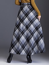 cheap Skirts-Women&#039;s Skirt A Line Swing Plaid Skirt Maxi High Waist Skirts Pocket Print Plaid Street Vacation Winter Elegant Fashion Red Blue Green Khaki