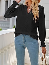 abordables Sweatshirts et Hoodies Texturés-Chemise Chemisier Femme Noir Blanche Rose Claire Couleur unie Ouvert du quotidien Mode Col de Chemise Standard S