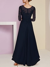 preiswerte Bodenlänge-A-Linien Brautmutterkleid Hochzeitsgast Elegant Scoop Neck Asymmetrisch Knöchellang Chiffon 3/4 Länge Ärmel mit Spitze Pailletten-Raffung 2025 kostenlose Maßanfertigung