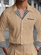 cheap Men&#039;s Button Up Shirts-Men&#039;s Shirt Summer Shirt Button Up Shirt Casual Shirt Black White Blue khaki Gray Long Sleeve Color Block Camp Collar Daily Vacation Clothing Apparel Fashion Casual Comfortable