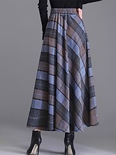 levne sukně-Dámské A Kostkovaná sukně Elegantní Dlouhé délka Midi Sukně Pléd Barevné bloky Kapsy Dlouhé Denní Rande Rubínově červená Vodní modrá Trávová zelená Podzim zima Polyester Keprový satén