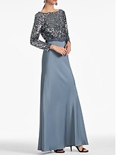 cheap Evening Dresses-Sheath / Column Evening Gown Elegant Dress Formal Fall Ankle Length Long Sleeve Scoop Neck Belt / Sash Satin with Glitter Strappy 2023