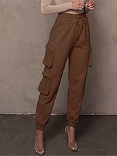 levne dámské cargo kalhoty-dámské cargo khaki kalhoty dlouhé bavlněné mikroelastické vysoký pas móda streetwear denní jablko zelená černá s m podzim zima