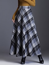cheap Skirts-Women&#039;s Skirt A Line Swing Plaid Skirt Maxi High Waist Skirts Pocket Print Plaid Street Vacation Winter Elegant Fashion Red Blue Green Khaki