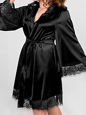 tanie Szlafroki dla kobiet-damska sukienka walentynkowa plus size piżama szlafrok jedwabny szlafrok czysty kolor prosty swobodny komfort domowy codzienny ślub impreza satyna jedwab oddychający fiszbiny długi rękaw lato jesień