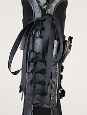  Botas femininas estilo vitoriano gótico com cadarço e acabamento em laço e babados – botas elegantes inspiradas em Gatsby para cosplay, festas à fantasia e moda vintage