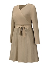 abordables Robes en tricot-Robe Pull Robe en maille Femme Mini robe Extérieur du quotidien Sortie manche longue Surplis nouer devant Tricot Mode Plein Ample 2023 Noir Vert Kaki S M L XL XXL