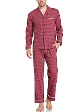 baratos Pijamas-Homens Loungewear Roupa de Dormir Conjunto de Pijama Top e calça de pijama 2 Peças Xadrez à moda Casual Conforto Casa Diário Algodão Poliéster Conforto Lapela Manga Longa Camisa Social Calça Com