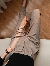 voordelige dames geklede broek-dames geklede broek visgraat broek fleece flanel cropped broek enkellange mode streetwear kantoor werk zwart askleurig s m herfst winter