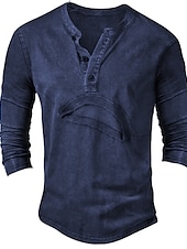 Χαμηλού Κόστους Casual Tee Henley-Ανδρικά Μπλουζάκι με κουμπί Μπλουζάκι Πουκάμισο Henley Μπλουζάκι μπλουζάκι Μακρυμάνικο Χένλι Άνοιξη &amp; Χειμώνας Σκέτο Μοντέρνα Υψηλής Ποιότητας Βασικό Διακοπές Δρόμος Εξόδου