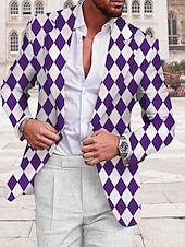 abordables Blazers Imprimés pour Hommes-Homme Argyle manche longue Col Rabattu Affaires Travail Tenue de travail Sortir Boutons Imprimé