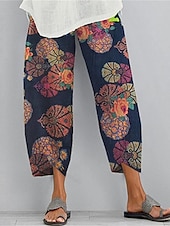 Women's Wide Leg Cotton Linen Pants Pants Trousers Vintage Ethnic Style Ethnic Ankle-Length High Waist Color Block Abstract Pocket Elastic Waist Print Comfort Breathability Soft Micro-elastic Casual 10