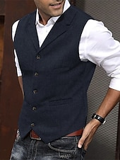 economico Abiti casual-Per uomo Di tendenza Gilè A spina di pesce Taglio sartoriale Dentellato Monopetto a cinque bottoni Argento Nero Rosso 2023