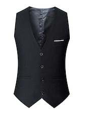 abordables Chalecos-Hombre Chaleco Negocio Ropa Cotidiana Fiesta y Noche Moda Básico Primavera &amp; Otoño Retazos Poliéster Cómodo Plano Botonadura Simple Escote en Pico Ajuste regular Negro Rojo Azul Marino Gris Chaleco