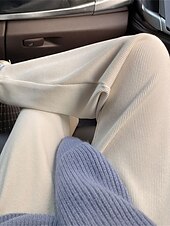billiga Träningsbyxor för kvinnor-kvinnors vida byxor fleecebyxor baggy hellängd mikroelastisk hög midja mode streetwear utomhus svart beige m l höst vinter