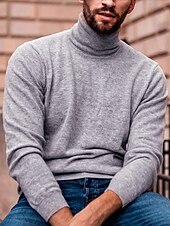 cheap Men&#039;s Pullover Sweater-Men&#039;s Turtleneck Sweater Pullover Sweater Jumper Mens Turtle Neck Jumper Ribbed Knit Regular Knit Plain Turtleneck Modern Contemporary Slim Fit Work Daily Wear Clothing Apparel Fall &amp; Winter Wine