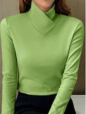 preiswerte Einfarbiges T-Shirt-Damen T Shirt Elegante Oberteile Glatt Modisch Langarm V Ausschnitt Normale Oberteile Valentinstag Täglich Wochenende Schwarz Weiß Rosa Blau Braun Herbst Winter