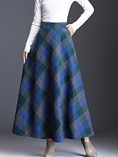cheap Skirts-Women&#039;s Skirt A Line Swing Plaid Skirt Maxi High Waist Skirts Pocket Print Plaid Street Vacation Winter Elegant Fashion Red Blue Green Khaki