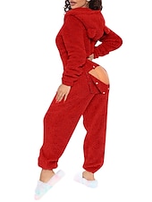 billiga Onesies till damer-kvinnors strumpor ren färg varm mode plysch hem daglig säng sherpa varm luvtröja långärmad hål höst vinter hem outfits
