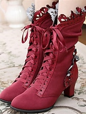  Botas femininas estilo vitoriano gótico com cadarço e acabamento em laço e babados – botas elegantes inspiradas em Gatsby para cosplay, festas à fantasia e moda vintage