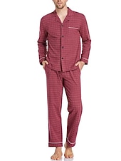 baratos Pijamas-Homens Loungewear Roupa de Dormir Conjunto de Pijama Top e calça de pijama 2 Peças Xadrez à moda Casual Conforto Casa Diário Algodão Poliéster Conforto Lapela Manga Longa Camisa Social Calça Com
