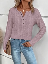 cheap Plain Tops-Women&#039;s Shirt Lace Shirt Blouse Eyelet top Color Block Plain Fashion Long Sleeve Round Neck Regular Tops Work Buttons Black White Purple Brown Beige Spring &amp;  Fall
