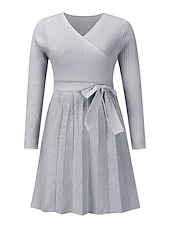abordables Robes en tricot-Robe Pull Robe en maille Femme Mini robe Extérieur du quotidien Sortie manche longue Surplis nouer devant Tricot Mode Plein Ample 2023 Noir Vert Kaki S M L XL XXL