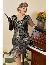 billige Kjoler-Retro / vintage De livlige 20-årene 1920-tallet Flapper kjole Kjoler Julefestkjole Den store Gatsby Bryllupsgjest Paljetter Dame Halloween Karneval Maskerade Karneval Bryllup Bryllupsgjest Voksne
