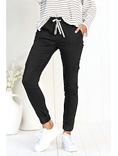 billige Straight-Leg Bukser-Dame Militærbukser Mager Bukser Mote Gatemote Full lengde Medium Midje عادي Flere lommer Elastisk snordesign Komfort Pusteevne Myk Mikroelastisk Feriereise Gate Daglig Svart Kakifarget Mørkeblå Grå