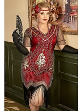 billige Kjoler-Retro / vintage De livlige 20-årene 1920-tallet Flapper kjole Kjoler Julefestkjole Den store Gatsby Bryllupsgjest Paljetter Dame Halloween Karneval Maskerade Karneval Bryllup Bryllupsgjest Voksne