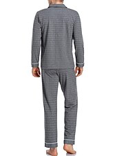 baratos Pijamas-Homens Loungewear Roupa de Dormir Conjunto de Pijama Top e calça de pijama 2 Peças Xadrez à moda Casual Conforto Casa Diário Algodão Poliéster Conforto Lapela Manga Longa Camisa Social Calça Com